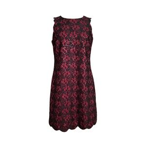 Anne Klein Black and Red Floral Lace Sequin Mini Dress